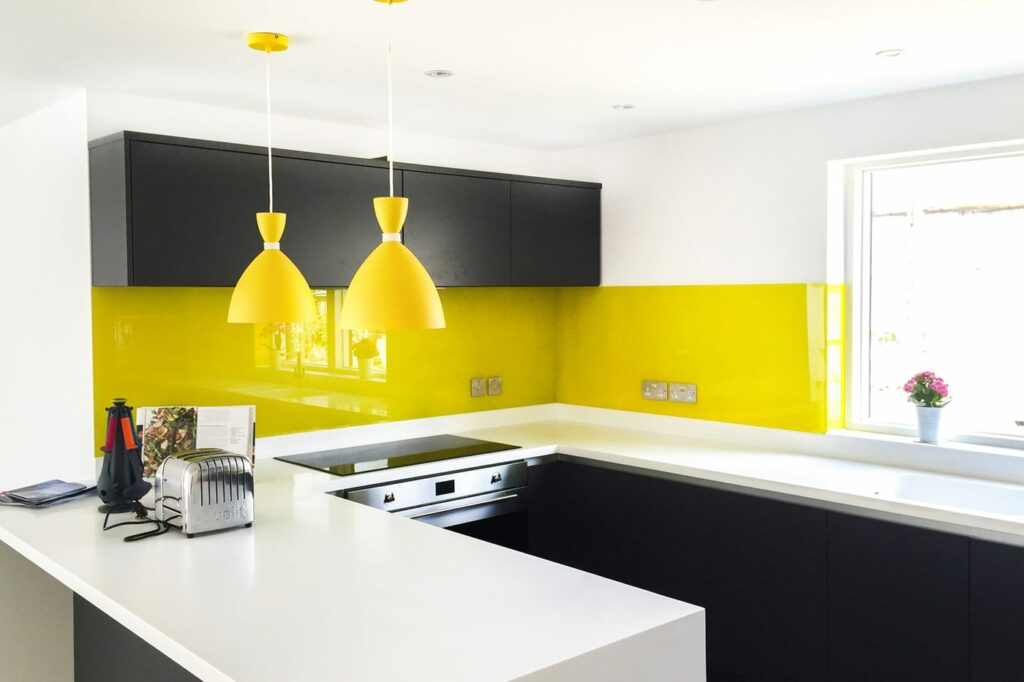 tile a splashback in kitchen- yellow painted 