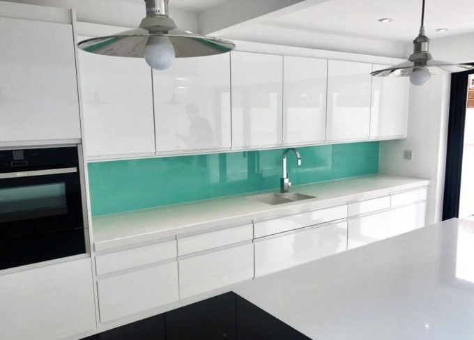 Painted Sea Green Kitchen Splashback