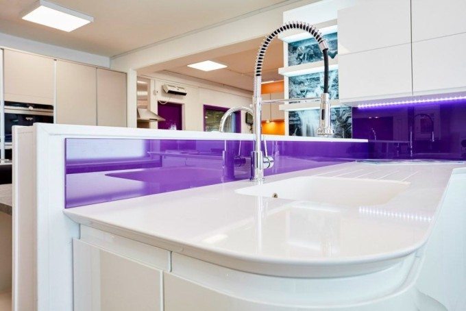 Purple Painted Kitchen Splashback