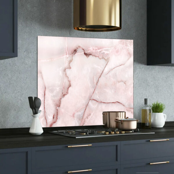 light pink marble printed glass splashback